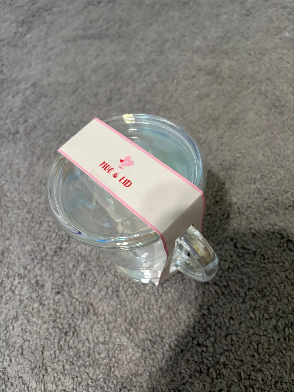 Target Bullseye Playground Valentines Glass Clear Iridescent Mug With Lid NEW